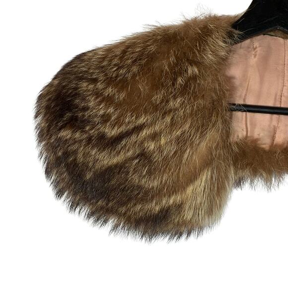 Real Fur Collar Scarf Wrap Shawl Stole Brown Coyote Genuine Winter Vintage - Picture 3 of 14